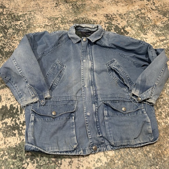 Nautica Other - VTG Nautica Denim Barn Chore Jacket Mens large Plaid Lined Cotton Zip Up Coat